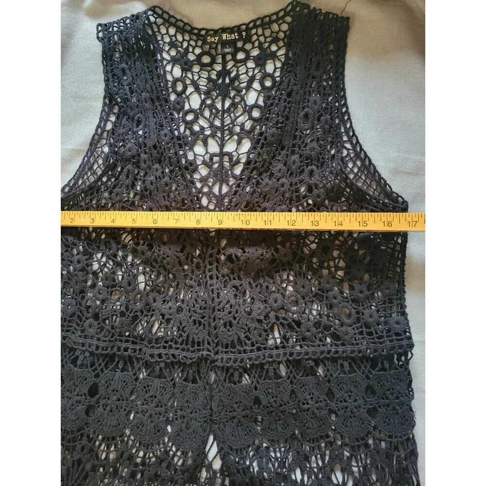 Crochet Vest Say What ?Sleeveless Black Size L - Picture 5 of 8